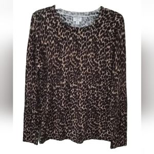 J. Crew Womens Size S Teddie Pullover Sweater Brown Black White Animal Print